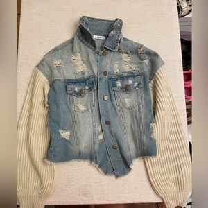 E. Ssue Mixed Fabric Jean Jacket